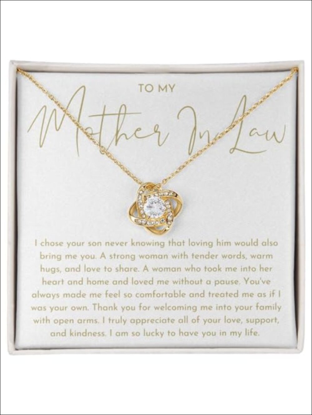 Love Knot Necklace for Women, Mother in Law Gift, 18k Yellow Gold Finish, Cubic